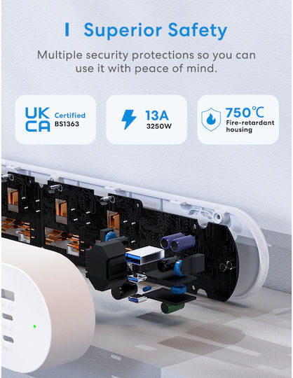 Meross Smart Power Strip 4 Positions with 1 USB-A, USB-C and Switch