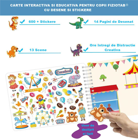 Carte De Colorat Anti-Stres Educațională Pentru Copii Tip Caiet Spiralat 600+ Autocolante Reutilizabile 13 Scene 14 Pagini Cu Imagini De Colorat Și Desen