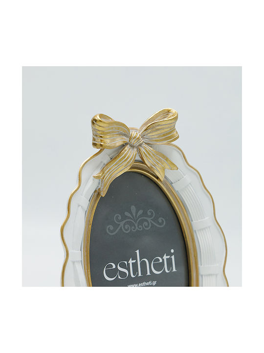 Estheti Home Photo Frame 13x18 Bow Polyresin White-Gold 17.50x3.5x24.5cm 815-00060