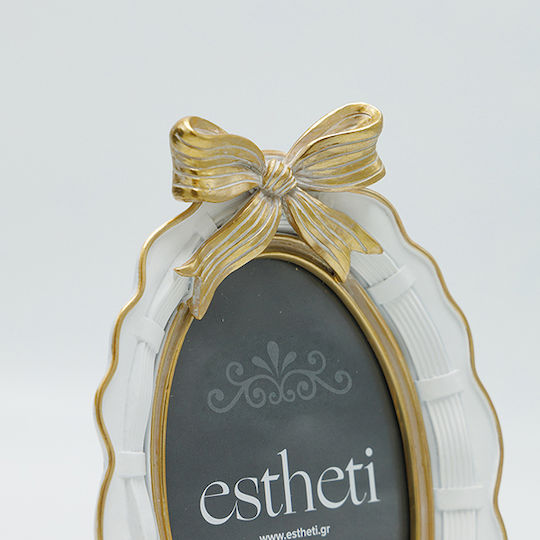 Estheti Home Photo Frame 13x18 Bow Polyresin White-Gold 17.50x3.5x24.5cm 815-00060