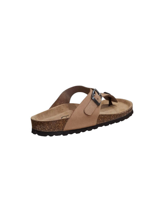 Leather Women's Flat Sandals in Tabac Brown Color