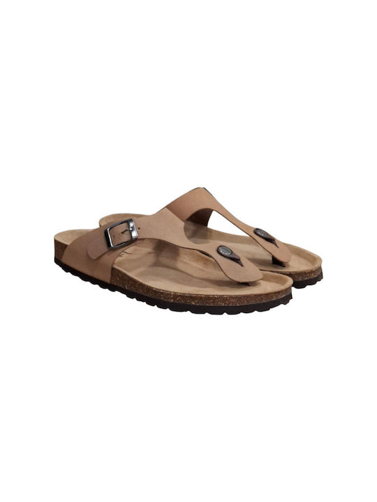 Leather Women's Flat Sandals in Tabac Brown Color