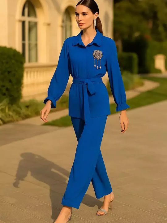 Women's Blue Set with Pants with Elastic in Slim Fit