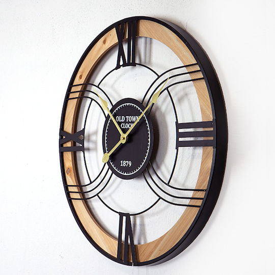 Wall Clock Wooden Black Ø60cm
