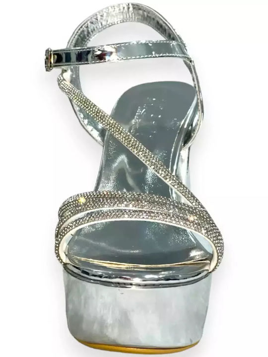 Stoff Sandalen mit Strass Gray