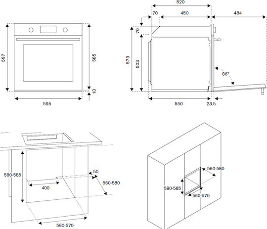 Bertazzoni Φούρνος άνω Πάγκου 76lt Π59.7εκ. Bronzo Specchio