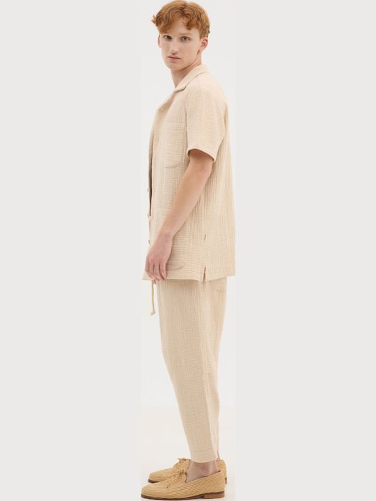 Cu mânecă scurtă Bumbac Cămașă Beige