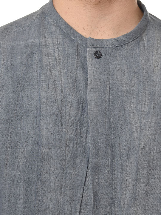 Κοντομάνικο Λινό Πουκάμισο Black, Denim-blue, Μπλε