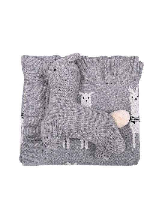 Liolios Home Blanket Nursery Swaddling Blankets Lama Cotton Gray with Animal 80x100cm