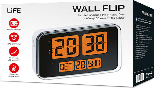 Life Wall Flip LCD Масов Часовник Дигитален LED Бял 221-0457