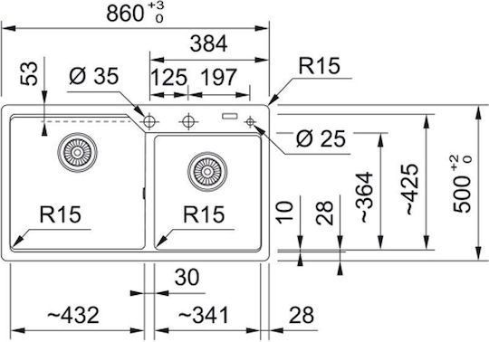 Franke Urban Ubg 620-86 Ένθετος από Συνθετικό Γρανίτη Μ86xΠ50cm