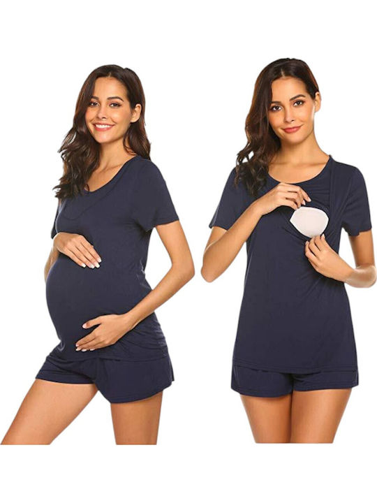 Queen Mother Maternity Pajama Set & Nursing Blue