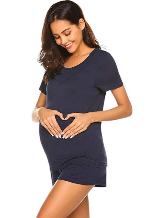 Queen Mother Maternity Pajama Set & Nursing Blue