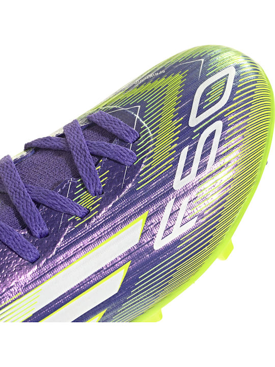 F50 League Mid MG Ghete De Fotbal Pentru Copii Cu Crampoane Violet Rush / Alb Nor / Lămâie Lucidă