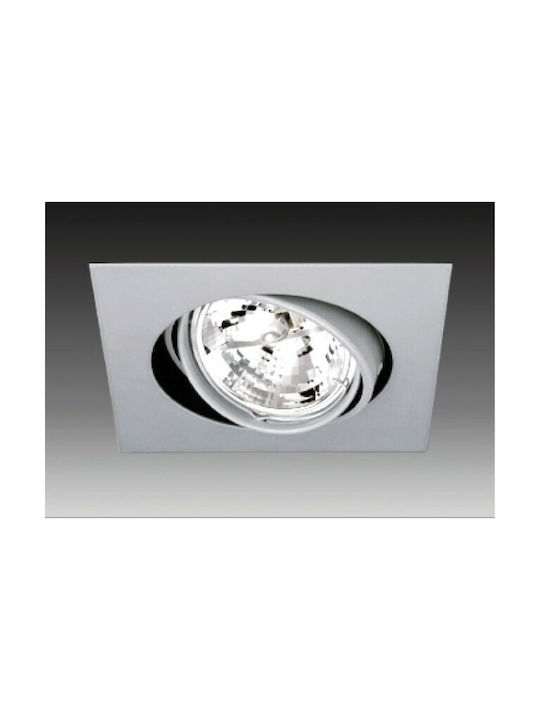 Aca Pătrat Metalic Spot Încorporat cu Soclu G53 Gri 17.5x17.5cm. 1buc
