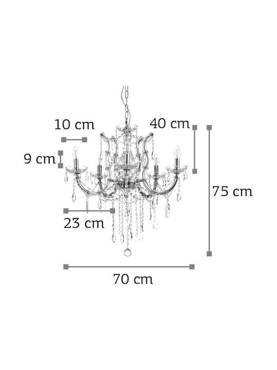 Inlight Πολυέλαιος 6xE14 με Κρύσταλλα Οξυντέ 5244-6