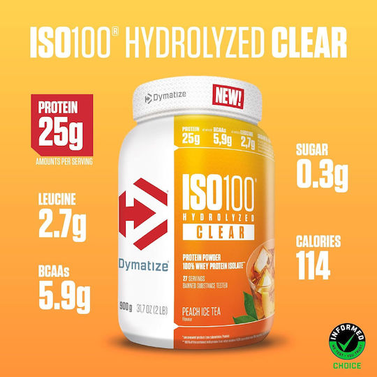 Dymatize ISO 100 Hydrolyzed Clear Πρωτεΐνη Ορού Γάλακτος με Γεύση Peach Ice Tea 528gr