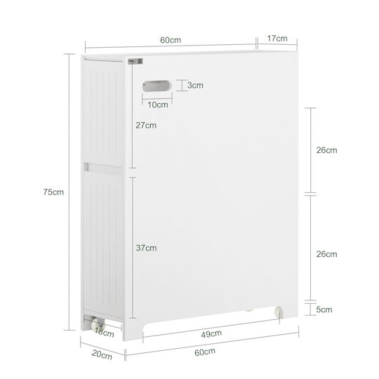 SoBuy Bathroom Cabinet L60xW20xH75cm White