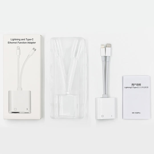 Convertor 3.5mm / USB-C masculin în Lightning / RJ-45 masculin Alb 1buc NA0023