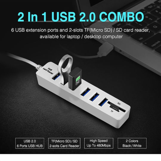 USB-Hub 6 Anschlüsse USB 3.0 mit USB-A Anschluss Weiß