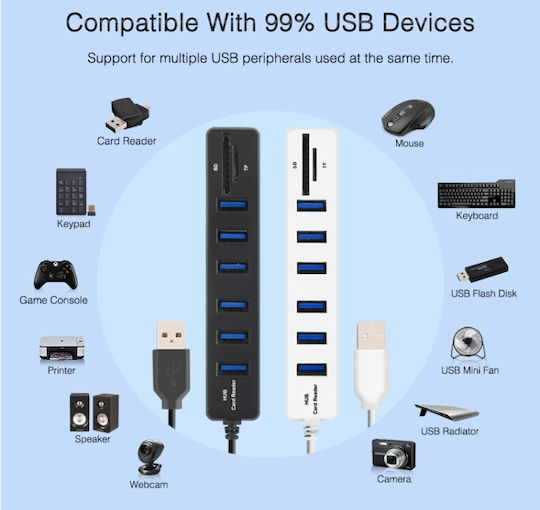 USB-Hub 6 Anschlüsse USB 3.0 mit USB-A Anschluss Weiß