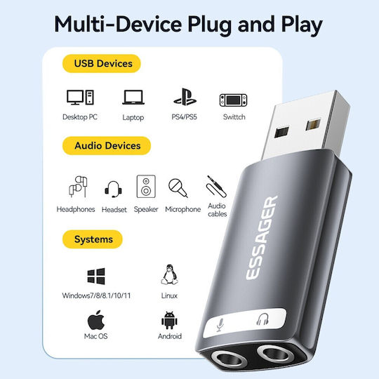 ESSAGER Externă USB Carte de sunet