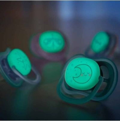Philips Ultra Air Ортодонтски Биберони Силикон Нощна Звезда/Луна - Синьо/Зелено за 6-18 месеци 2бр