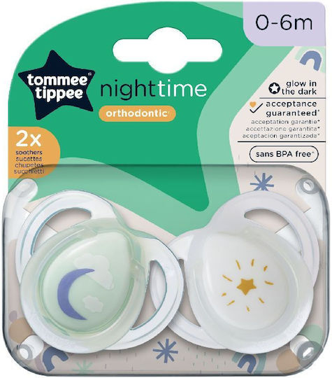 Tommee Tippee Ορθοδοντικές Πιπίλες Σιλικόνης Αστέρι-Ηλιος Πράσινο Νυκτός για 0-6 μηνών 2τμχ