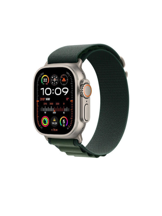 Apple Alpine Loop Medium Natural Titanium Finish Strap Fabric Dark Green (Apple Watch 44, 45, 46, 49mm)