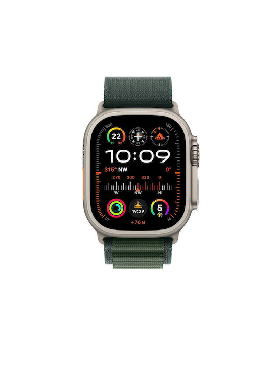 Apple Alpine Loop Medium Natural Titanium Finish Strap Fabric Dark Green (Apple Watch 44, 45, 46, 49mm)