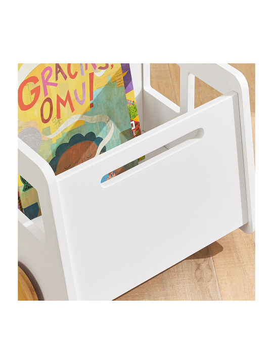 Kids Wooden Bookcase White 69x33.5x41cm