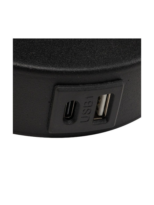 TK Lighting Maja Φωτιστικό Τοίχου με Θύρα USB Μαύρο 40εκ.