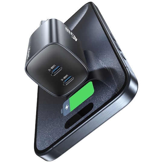 Usams Ladegerät ohne Kabel GaN mit 2 USB-C Anschlüsse 45W Stromlieferung Tarnish (CC305)