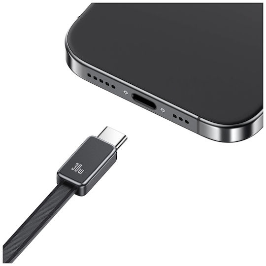 Usams Ladegerät mit integriertem Kabel GaN mit USB-A Anschluss und USB-C Anschluss USB-C 30W Stromlieferung Schwarzs (CC296)