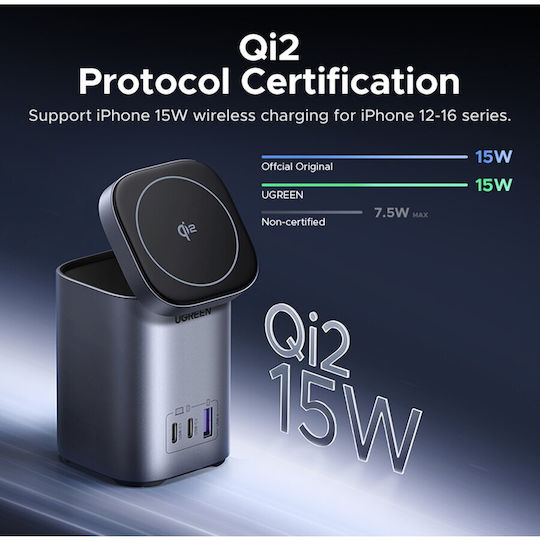 Ugreen Βάση Φόρτισης GaN με Θύρα USB-A και 2 Θύρες USB-C 65W 15W Qi2 Wireless Stand (Nexode)
