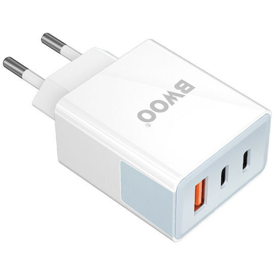 BWOO Încărcător Fără Cablu cu Port USB-A și 2 Porturi USB-C 40W Livrarea energiei / Quick Charge 3.0 Albς (CDA133)