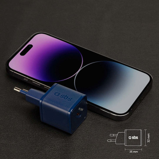 SBS Incarcator Fără Fir GaN Cu Port USB-C 20W Livrarea Energiei Albastru (TRGAN1C20B)