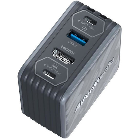 AVerMedia Φορτιστής Χωρίς Καλώδιο GaN με 2 Θύρες USB-A και 2 Θύρες USB-C 100W Power Delivery Μαύρος (GC313Pro)