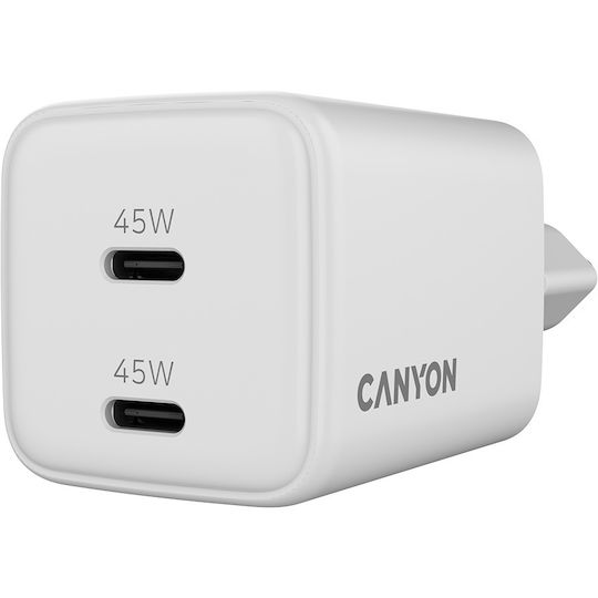 Canyon Φορτιστής Χωρίς Καλώδιο GaN με 2 Θύρες USB-C 45W Power Delivery Λευκός