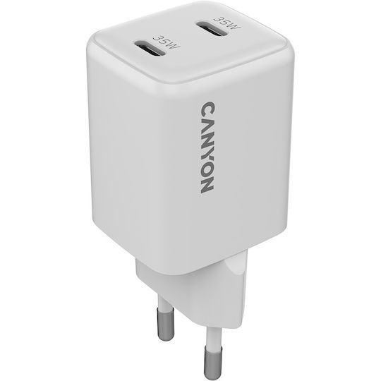 Canyon Φορτιστής Χωρίς Καλώδιο GaN με 2 Θύρες USB-C 35W Power Delivery Λευκός