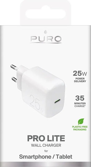 Puro Φορτιστής Χωρίς Καλώδιο με Θύρα USB-C 25W Power Delivery Λευκός (Prolite)