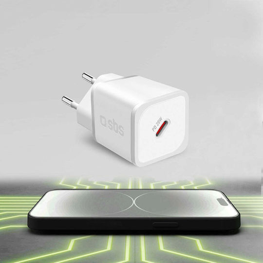 SBS SBS GaN Handyladegerät ohne Kabel mit USB-C Ausgangsanschluss 20W Stromlieferung Weiß