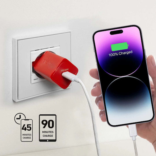 SBS Φορτιστής Χωρίς Καλώδιο GaN με Θύρα USB-C 20W Power Delivery Κόκκινος (TRGAN1C20R)