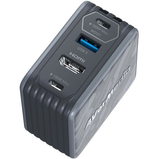AVerMedia Charger Without Cable GaN with USB-A Port and 2 USB-C Ports 100W Power Delivery Blacks (GC313 Core GO)