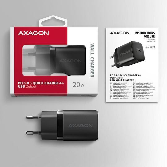 Axagon Φορτιστής Χωρίς Καλώδιο 20W Power Delivery / Quick Charge 3.0 Μαύρος