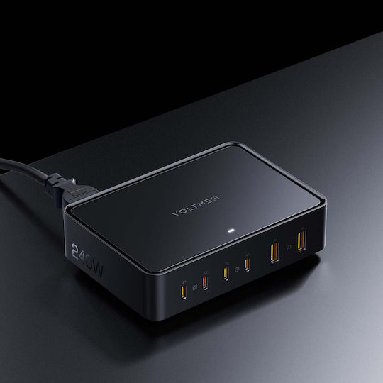 Voltme Charging Stand GaN with 2 USB-A Ports and 4 USB-C Ports 240W Power Delivery in Black color (Revo 240)