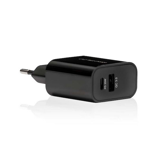 SAS Φορτιστής Χωρίς Καλώδιο με Θύρα USB-A και Θύρα USB-C 20W Power Delivery / Quick Charge 3.0 Μαύρος (100-15-175)