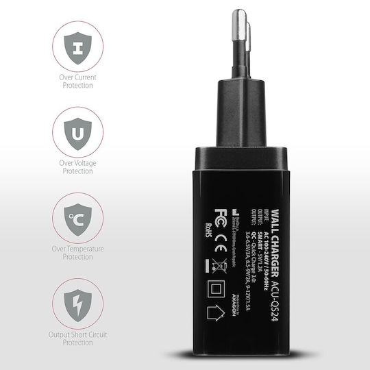Axagon Φορτιστής Χωρίς Καλώδιο με 2 Θύρες USB-A Quick Charge 3.0 Μαύρος (ACU-QS24)