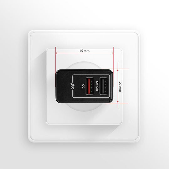 Axagon Φορτιστής Χωρίς Καλώδιο με 2 Θύρες USB-A Quick Charge 3.0 Μαύρος (ACU-QS24)
