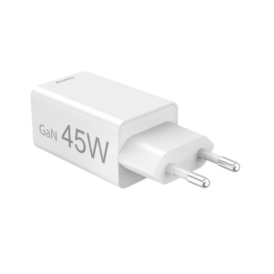 HAMA Зарядно без кабел GaN с USB-A порт и USB-C порт 45W Power Delivery Бял (00201993)